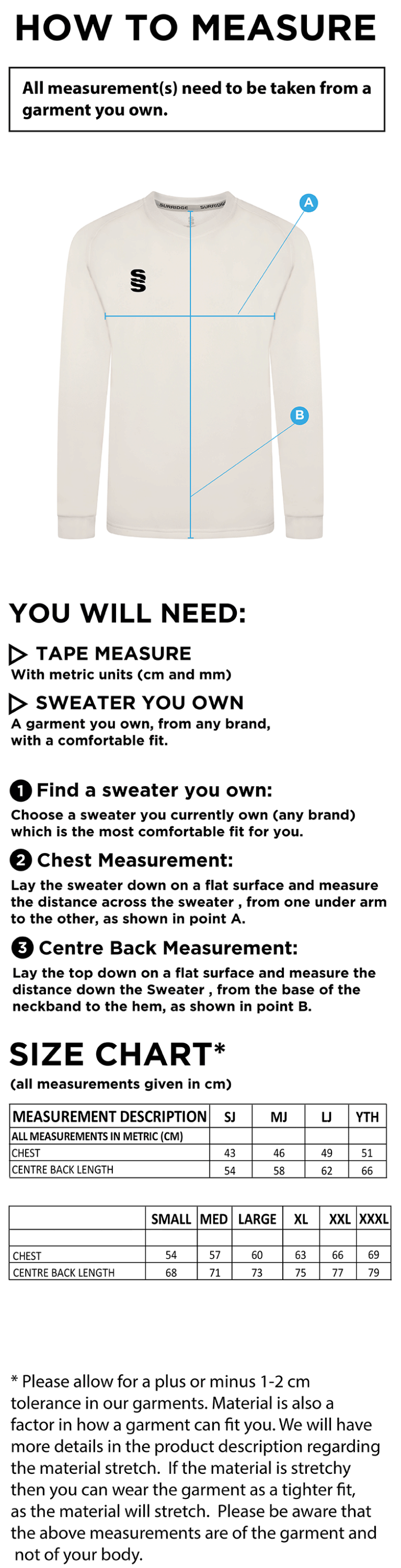 Blast Long Sleeve Sweater - Size Guide