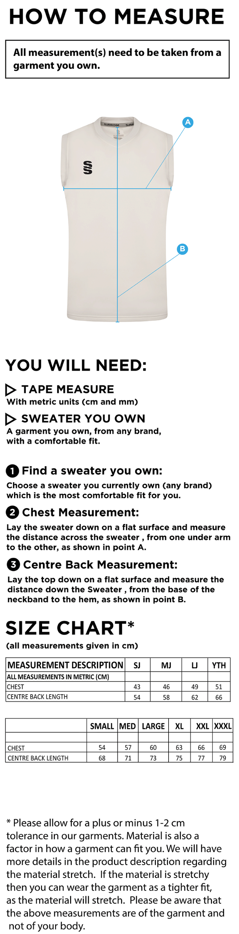 Blast Sleeveless Sweater - Size Guide